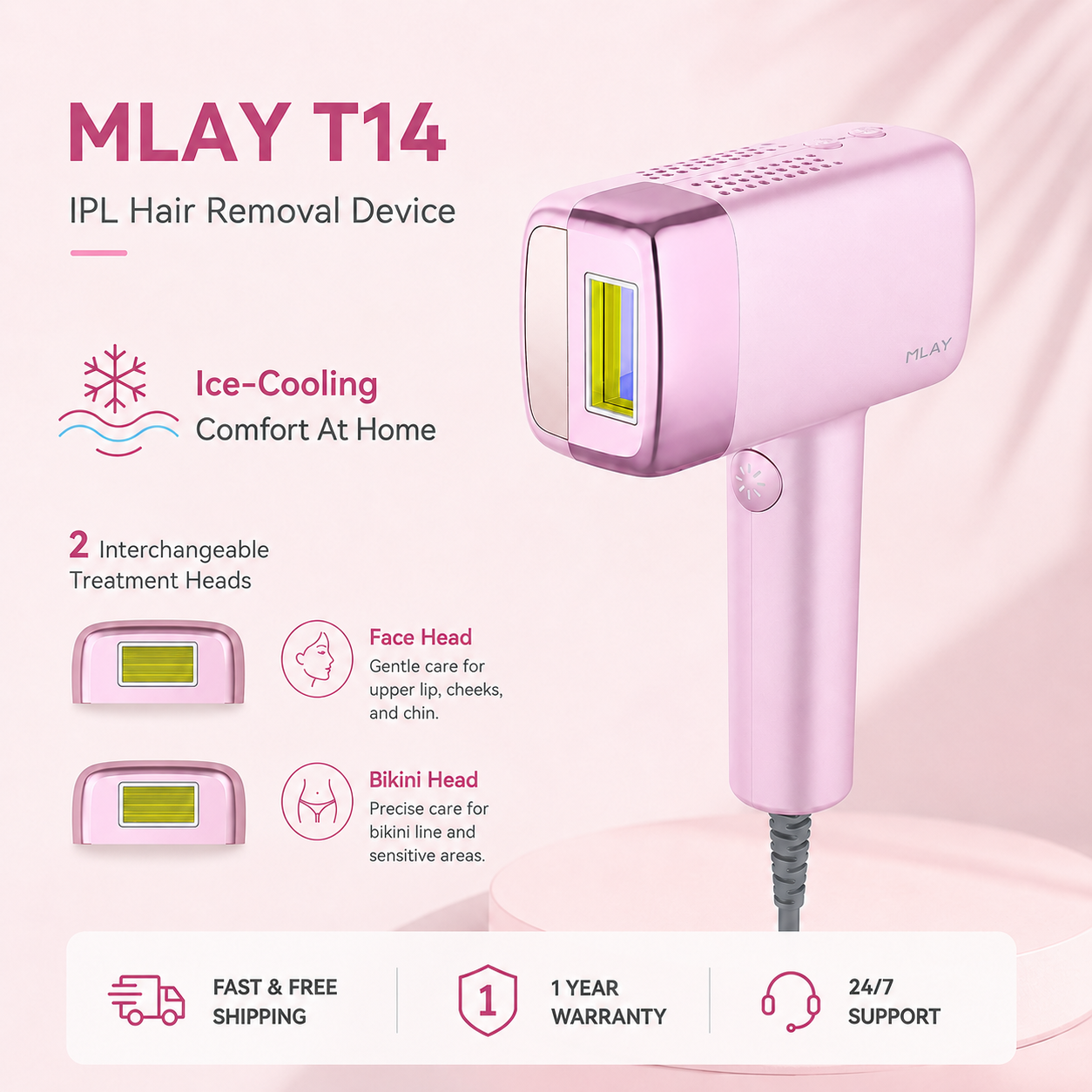 MLAY T14A Home Use IPL Hair Removal Deivice with Replaceable Lamp Head