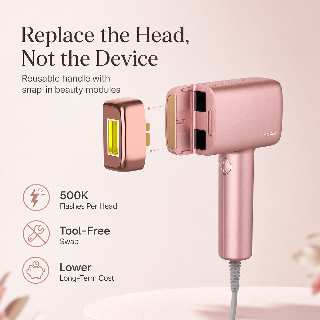 MLAY T14A Ice Cooling IPL Hair Removal Device-High Energy Replaceable Head-Pink